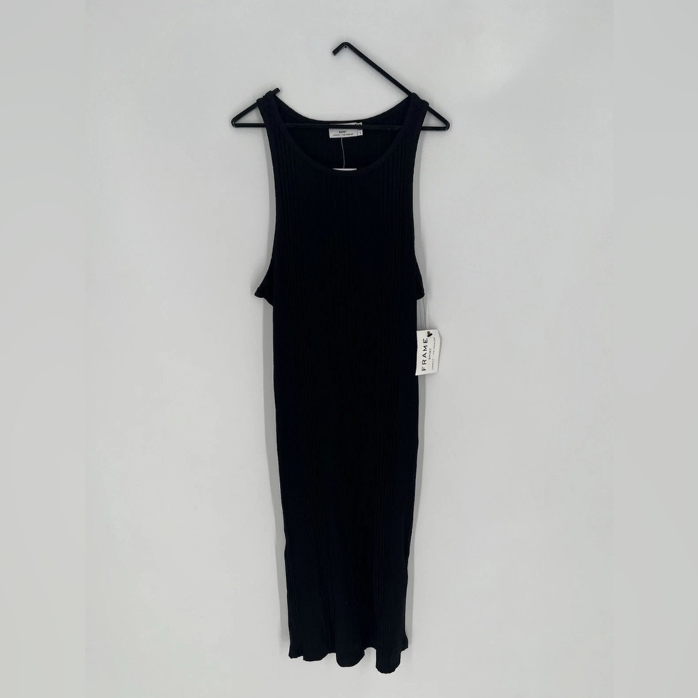 Frame Variegated Ribbed Knit Tank Midi Minimalist Dress In Noir